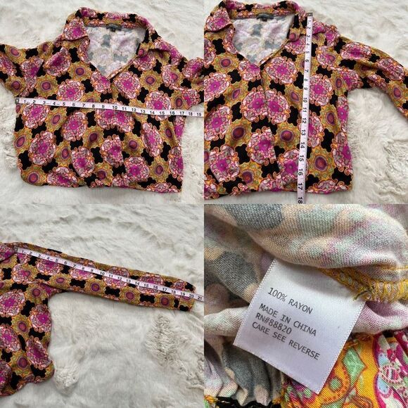 Haute Hippie Long Sleeve Collared Blouse Top Colorful Psychedelic Pattern size S - Picture 11 of 11
